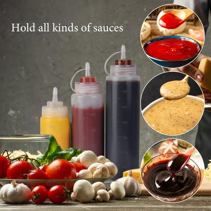 Quetschflasche, 1000 ml, Kunststoff-Gewürzspender mit Massen für Ketchup, Grill, Saucen, Sirup, Dres