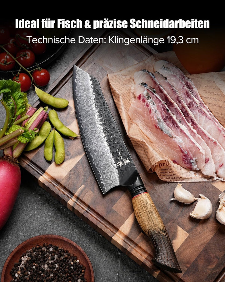Okami Damastmesser Set (3-teilig) – Echter 67-Lagen-Damaststahl aus VG10 – Japanische Premium-Schmie