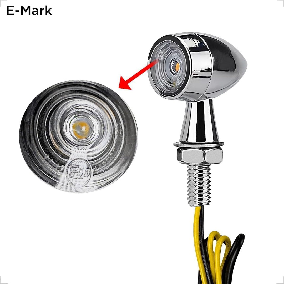 evermotor Universal 12V E24 Mini Motorrad LED Blinker Bullet Zinklegierung im Feinguss IP67 Wasserdi