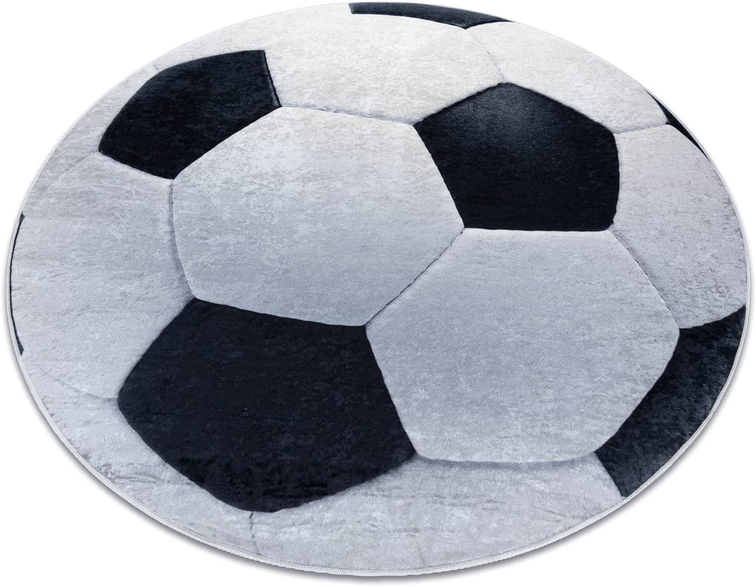 Kinderteppich Bambino Waschteppich Fussball, für Kinder Anti-Rutsch - schwarz / weiss Kreis 80 cm kr
