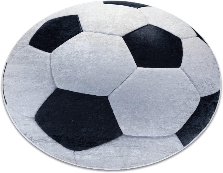 Kinderteppich Bambino Waschteppich Fussball, für Kinder Anti-Rutsch - schwarz / weiss Kreis 80 cm kr