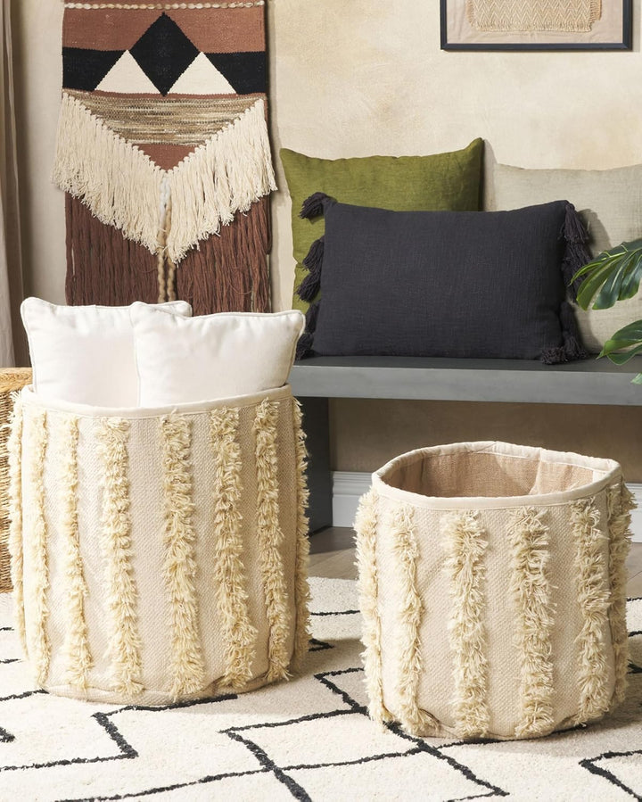 Set aus 2 Baumwollaufbewahrungskörbe Behälter Dekoration Beige Kakki