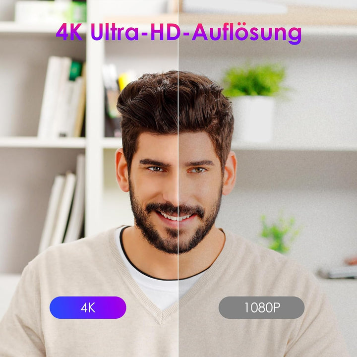 VIZOLINK W8GS Webcam 4K, HD 1080P Webcam für PC mit Mikrofon, Autofokus, Lichtkorrektur, 85°Sichtfel