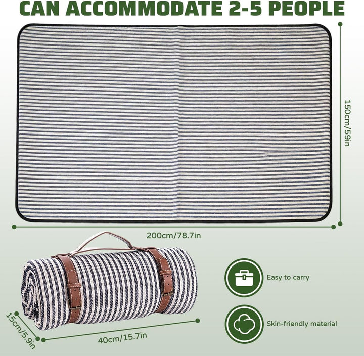 Picknickdecke 150x200cm Wasserdicht Extra Grosse Stranddecke Campingdecke mit Tragegriff 3-lagig Iso
