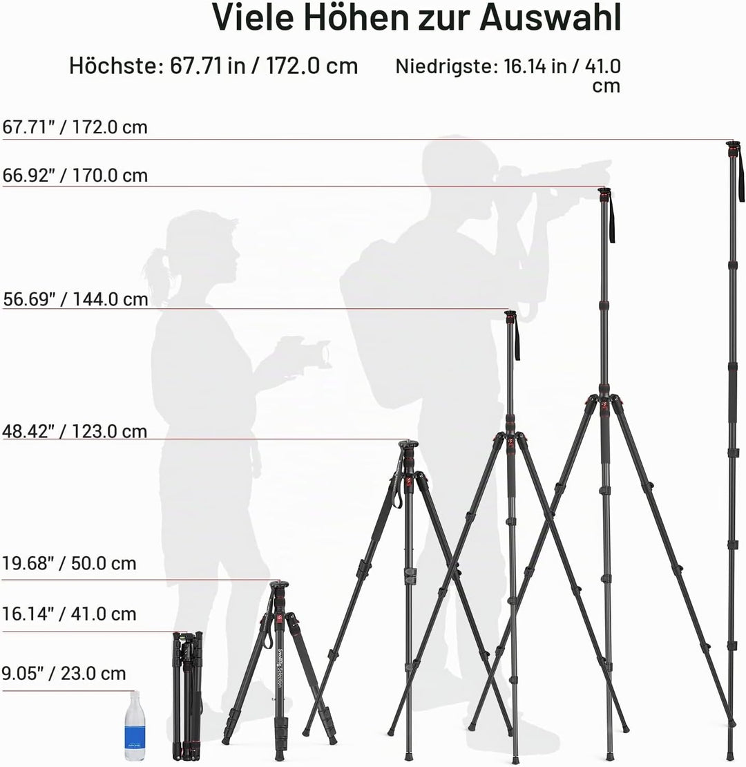 SmallRig 68" Reisestativ mit 1/4"-20 Screw, Portable Aluminum Tripod Monopod für Reise und Freizeitf