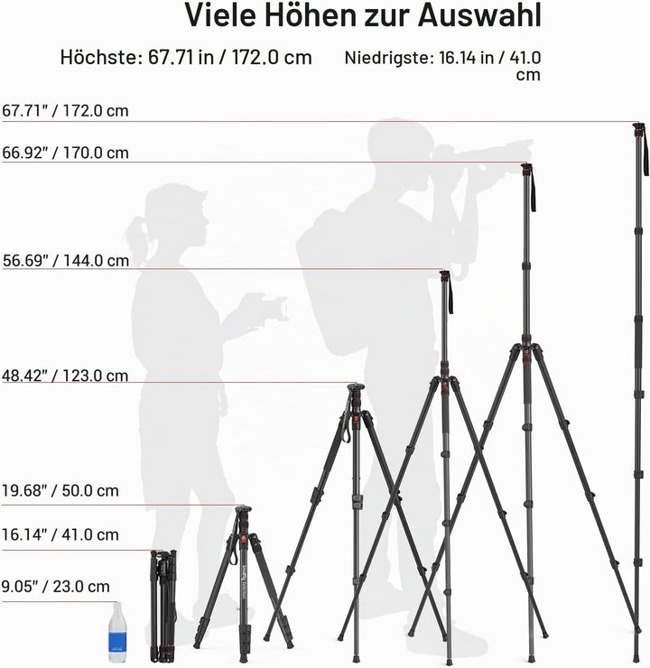 SmallRig 68" Reisestativ mit 1/4"-20 Screw, Portable Aluminum Tripod Monopod für Reise und Freizeitf