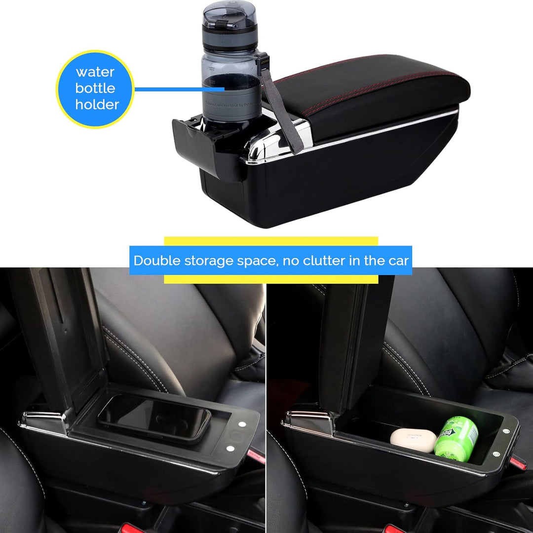 Auto Armlehnen für Corsa D 2006-2014 Doppelschicht Mittelkonsole Grosse Aufbewahrungsbox Schwarz mit