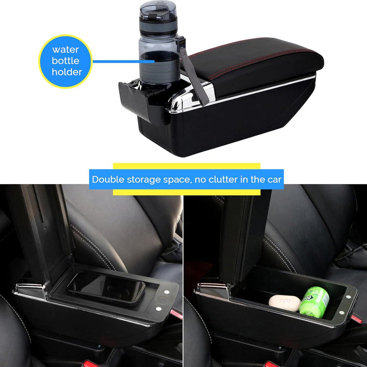 Auto Armlehnen für Corsa D 2006-2014 Doppelschicht Mittelkonsole Grosse Aufbewahrungsbox Schwarz mit