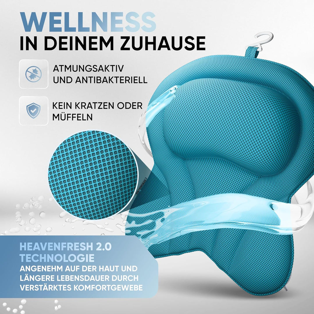 XXL Premium Badewannenkissen blau | NEU zusätzliche Polster an Schulter- &amp; Nackenbereich | Badekisse