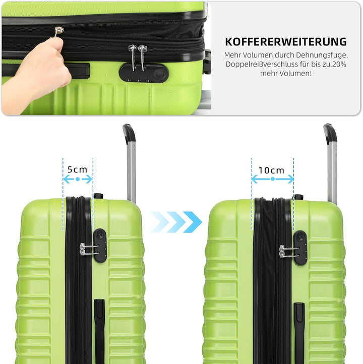 BEIBYE 2088 Zwillingsrollen Reisekoffer Koffer Trolleys Hartschale M-L-XL-Set (Green, Set) Green M+L