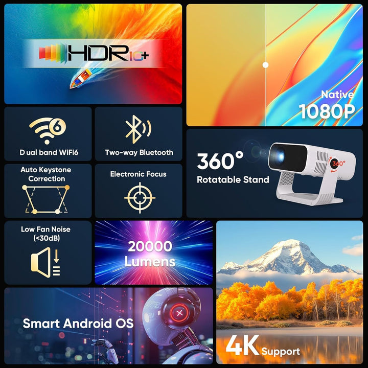 2026 Neuer Smart Mini Beamer Integrierte APP, Android 14, Full HD 1080P, unterstützt 4K-Decodierung,