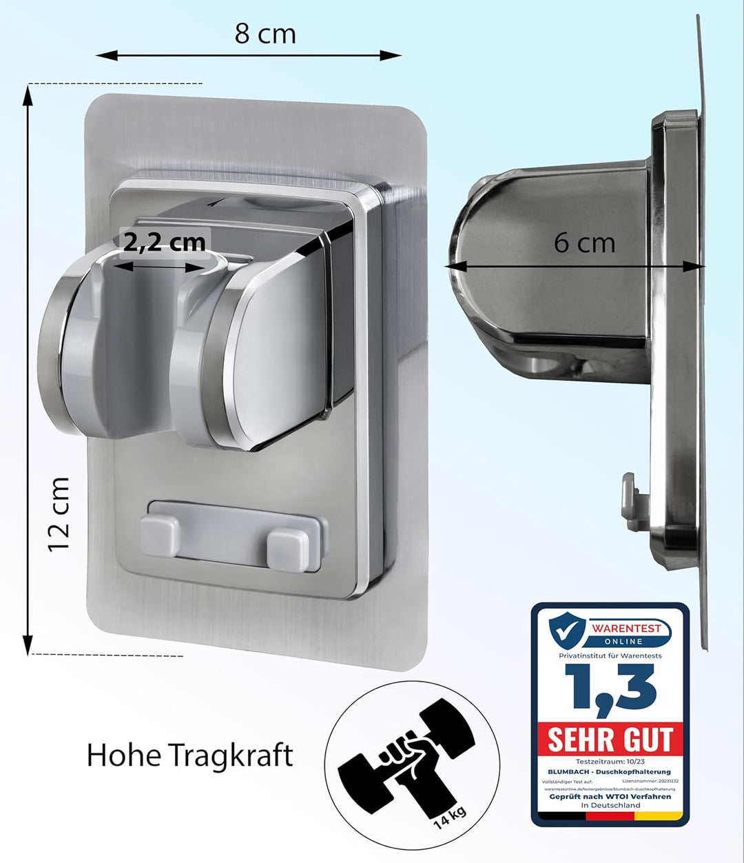 BLUMBACH® Duschkopfhalterung ohne Bohren - DAS ORIGINAL - Duschhalterung kleben statt Bohren - Neigu