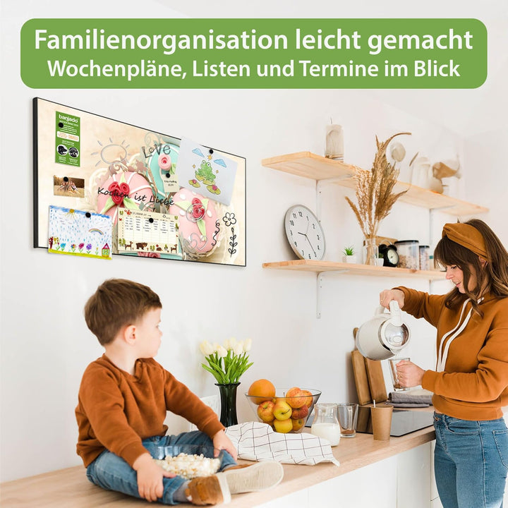 banjado Magnettafel schwarz 78 x 37cm / Magnetwand Metall/Magnetpinnwand als Memoboard/Pinnwand Magn