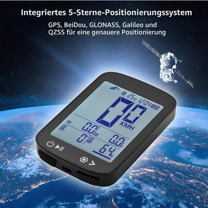 Cryfokt Drahtloser GPS -Fahrradcomputer mit Hohem Klarem Display, Genauem PC und ABS -Material, Wied