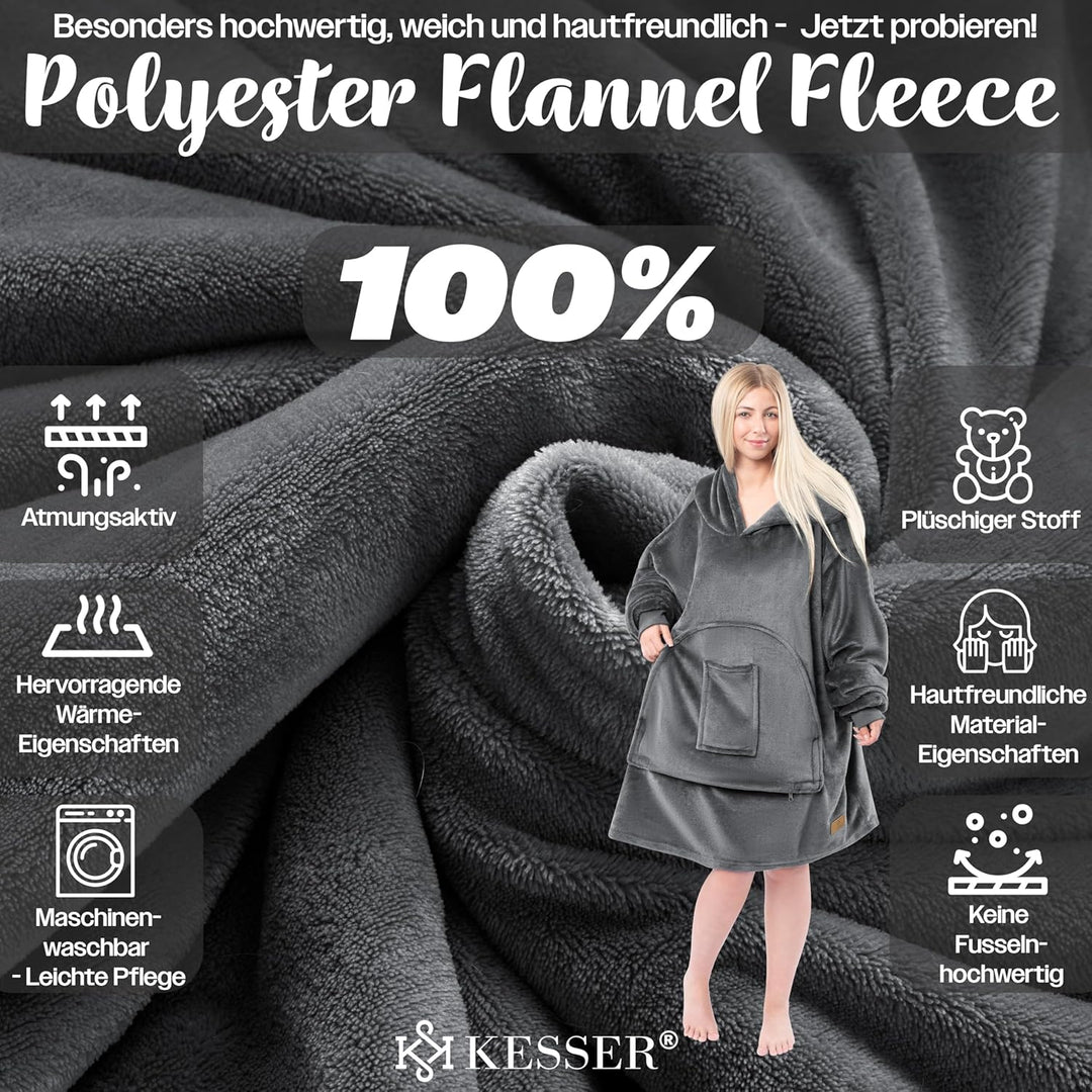 KESSER® Hoodie Decke Kuscheldecke mit Ärmeln Deckenpullover Vielseitig Tragbare Decke zum Anziehen f