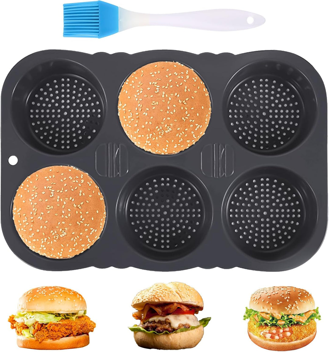Burger Buns Backform, Brötchenbackformen Rund 10cm Ø Silikon Perforierte mit 6 Hohlräumen Brötchen B