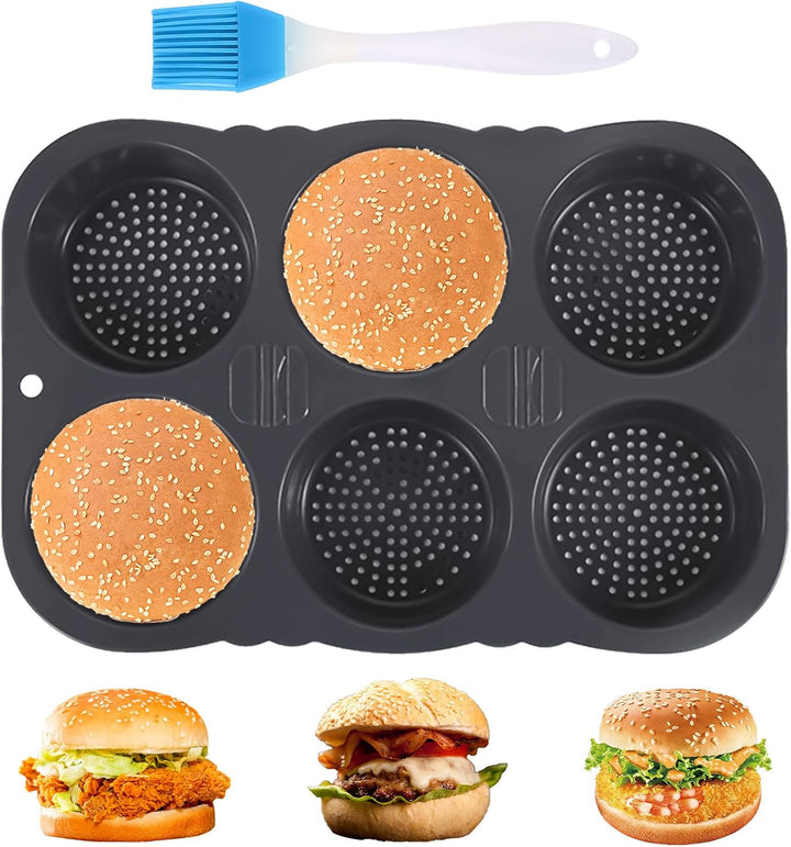Burger Buns Backform, Brötchenbackformen Rund 10cm Ø Silikon Perforierte mit 6 Hohlräumen Brötchen B