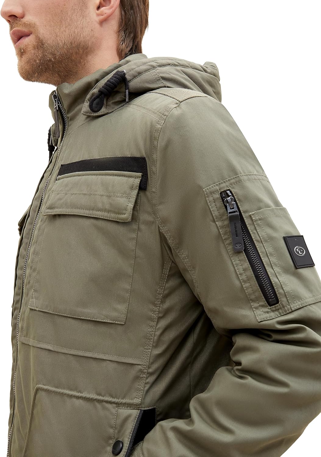 TOM TAILOR Herren Coated Field Jacke mit Abnehmbarer Kapuze M 32097 - Smokey Olive Green, M 32097 -