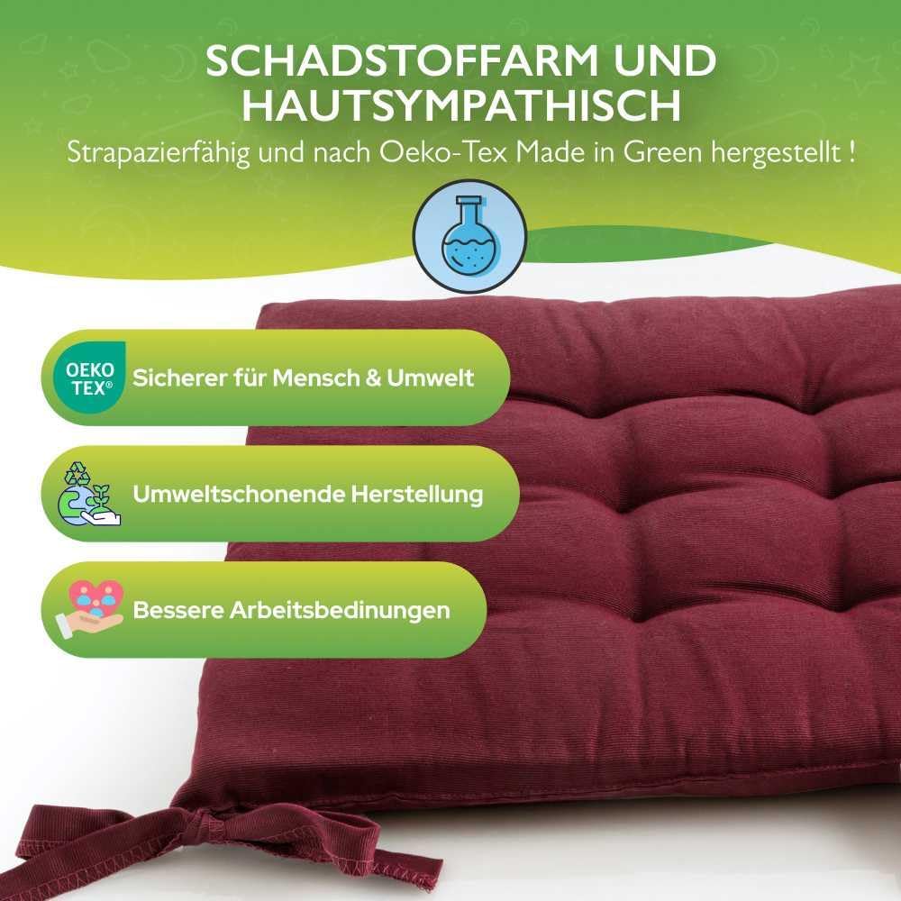 etérea 2er Set Sitzkissen Outdoor 40x40 mit Bändern - Stuhlkissen Bordeaux für Gartenstuhl & Innenbe