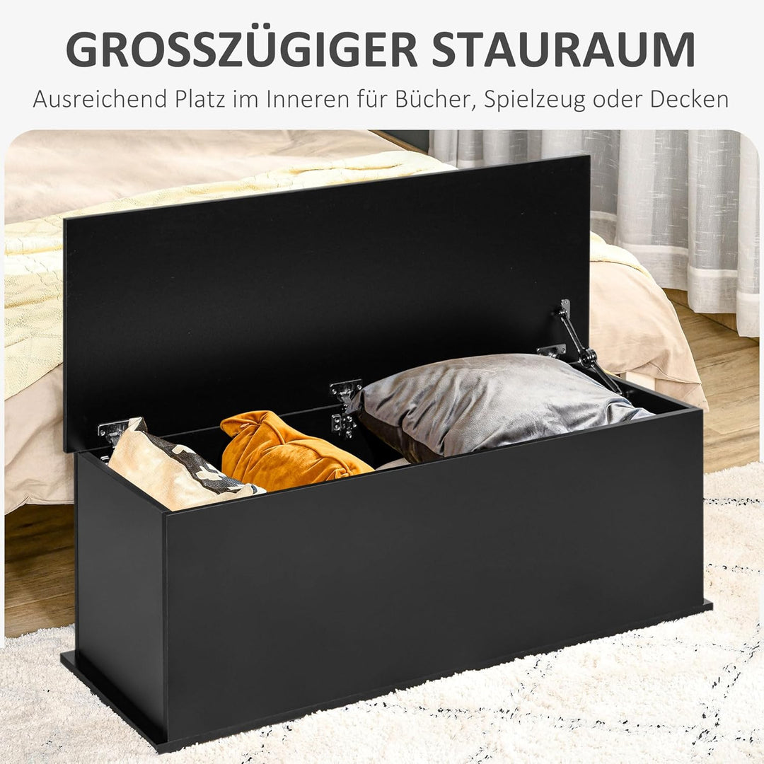 HOMCOM Truhe Aufbewahrungsbox Sitztruhe mit Stauraum Sicherheitsscharniere Holzkiste mit klappbarem