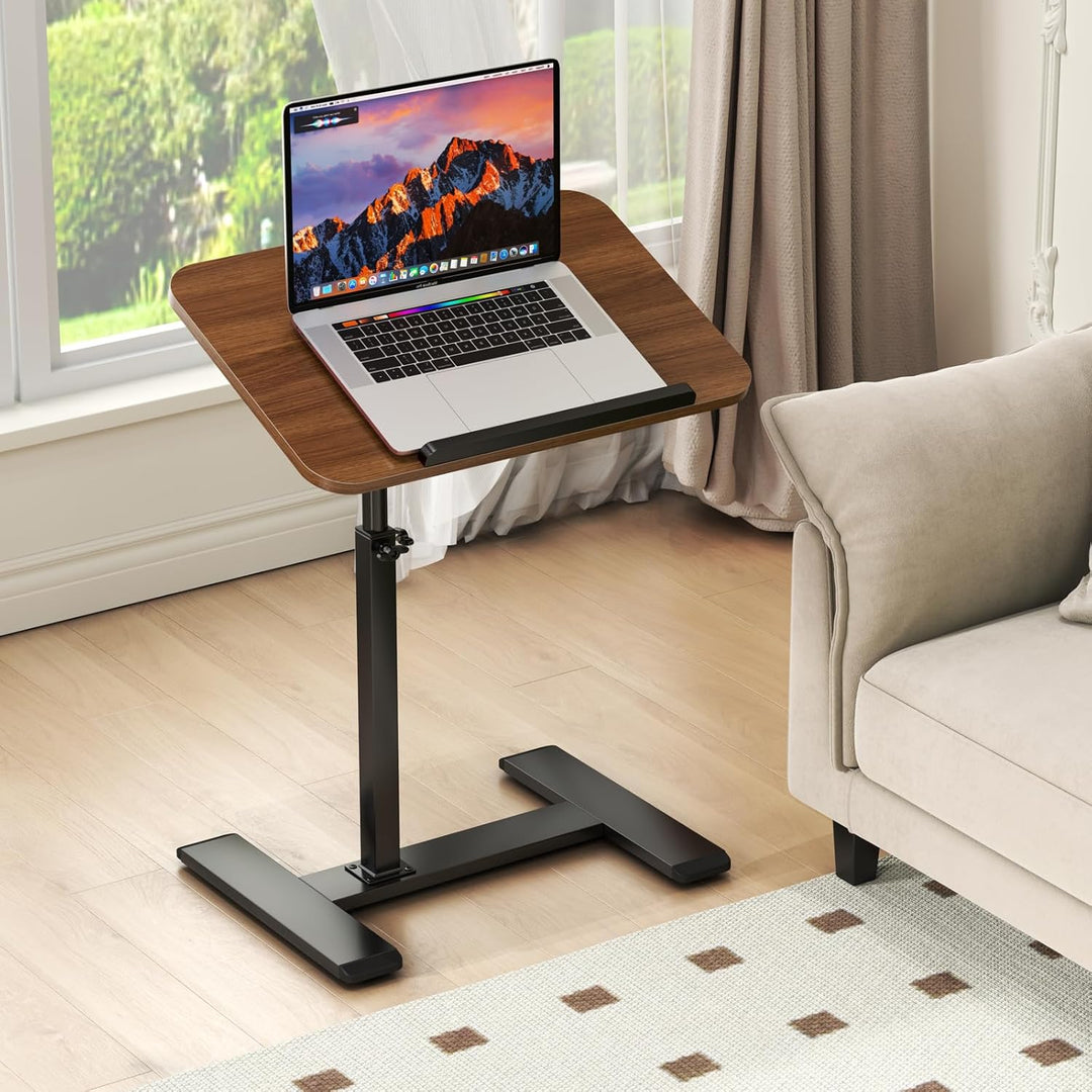 Beistelltisch mit Rollen Höhenverstellbar, 360°Drehbar C Form Couch Beistelltisch, Holz Mobiler Lapt