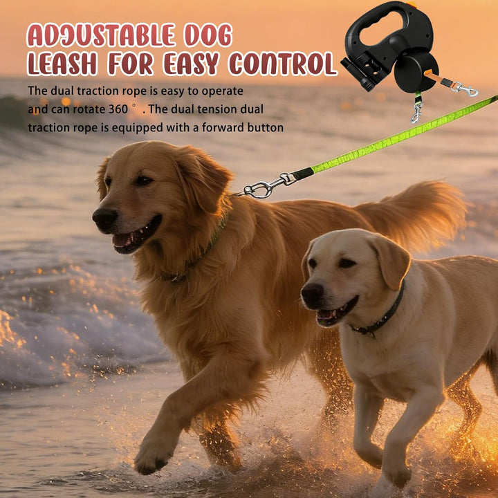 BAIFULAI Einziehbare Hundeleine für 2 Hunde, 3m Doppelleine für 2 Hunde mit Licht, Ausziehbar, Anti
