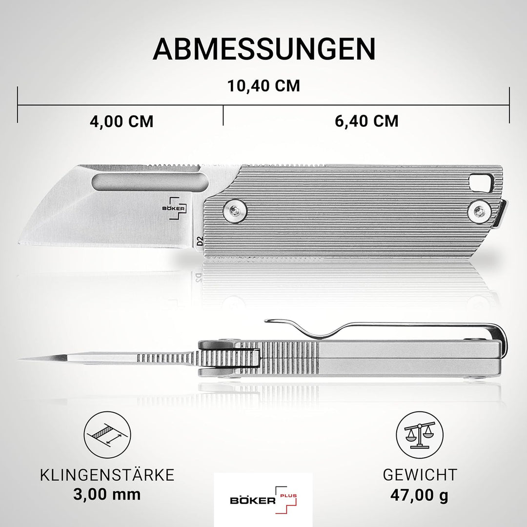 Böker Plus® BabyX Flipper Steel - kugelgelagertes EDC Mini Taschenmesser mit D2 Sheepfoot Klinge - k