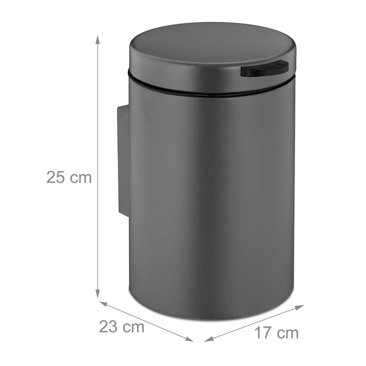 Relaxdays Kosmetikeimer Wandmontage, 3 l, Absenkautomatik, Inneneimer, Edelstahl, runder Badezimmer