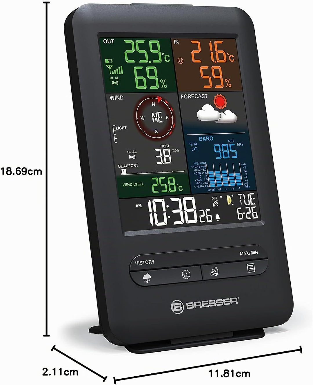 Bresser zusätzliche Basisstation für 7002525 Funk Wetterstation 5-in-1 Beaufort Wetter-Center mit Ra