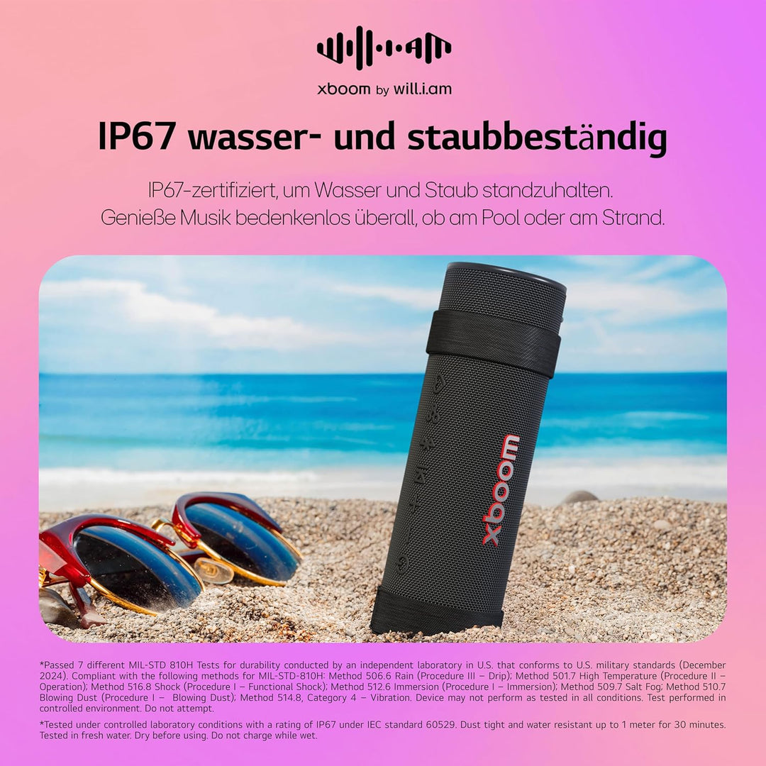 LG xboom Grab by will.i.am, tragbarer Bluetooth-Lautsprecher (Signature Sound, IP67, bis zu 20 Std.