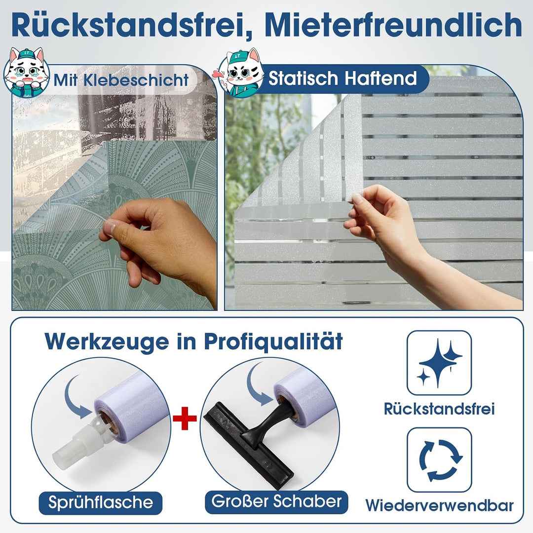 Lifetree Fensterfolie Streifen matt – UV-Schutz & Sichtschutz – selbstklebend statisch ohne Kleber –