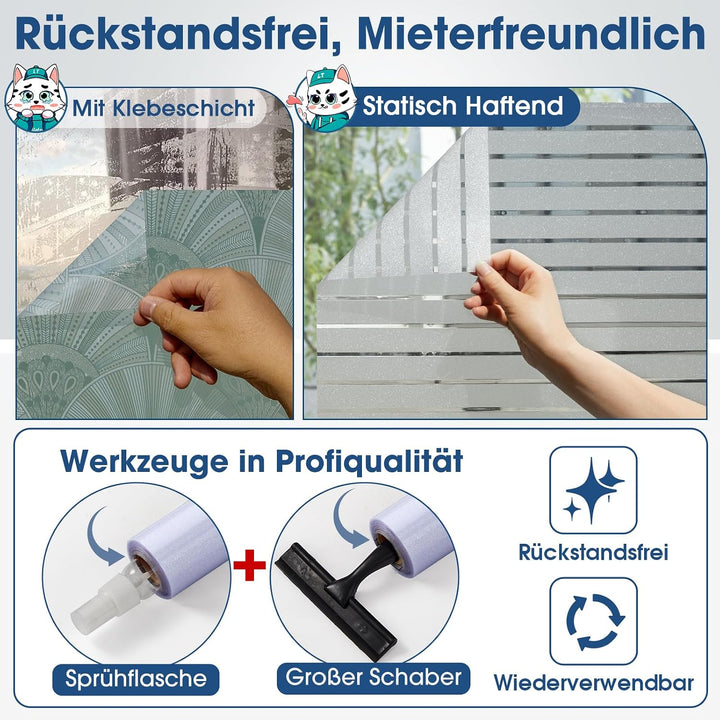 Lifetree Fensterfolie Streifen matt – UV-Schutz & Sichtschutz – selbstklebend statisch ohne Kleber –