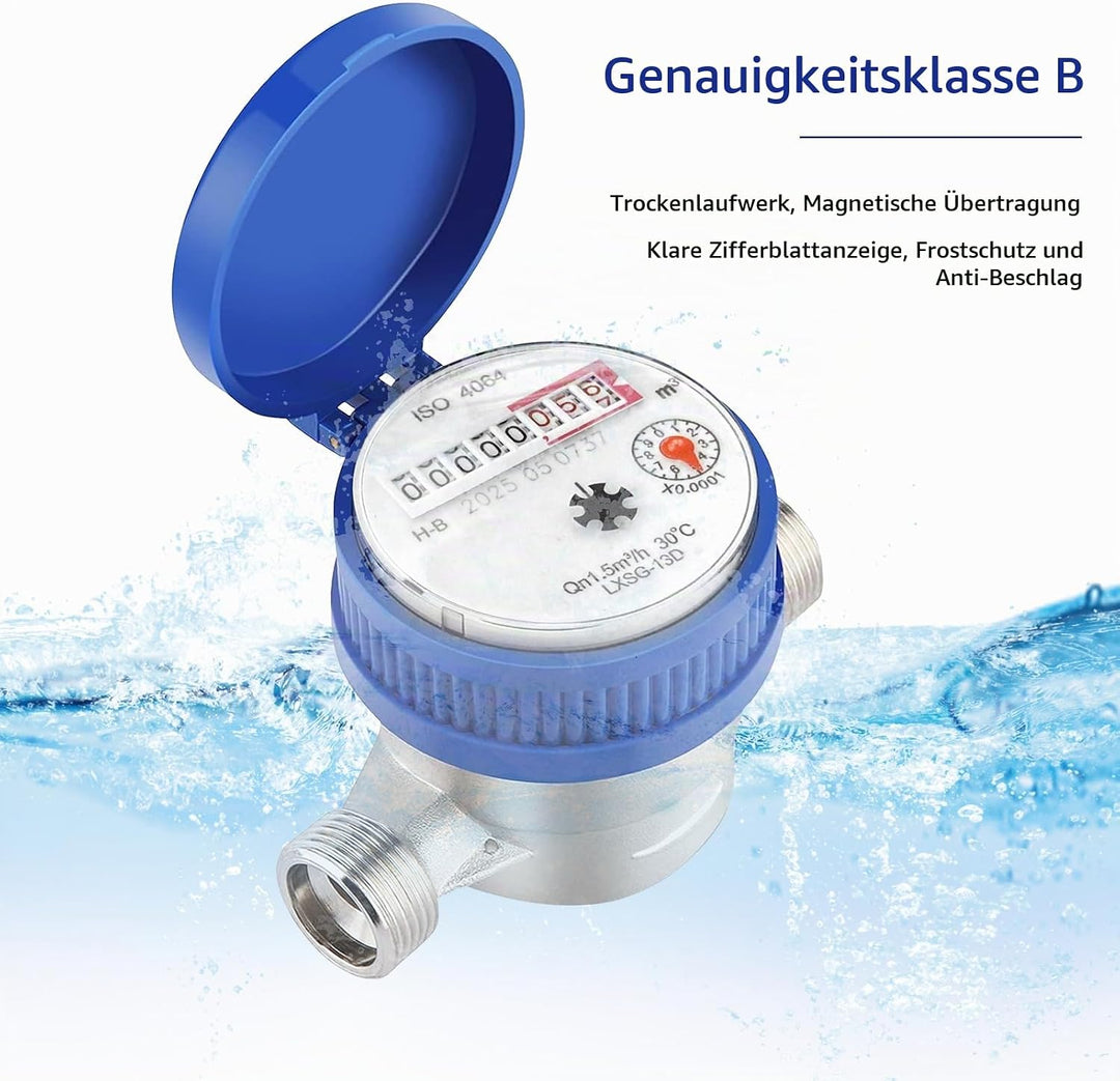 Wasserzähler Garten 1/2 Zoll – Digitaler Kaltwasserzähler mit Zeiger und Digitalanzeige, Kupfer, Was