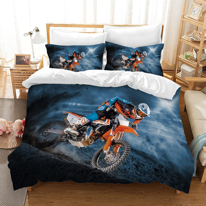 Motocross Bettwäsche Sets, 3D-gedrucktes Muster von Extremsport-Motorrad-Themen-Bettbezug mit 2 Kiss