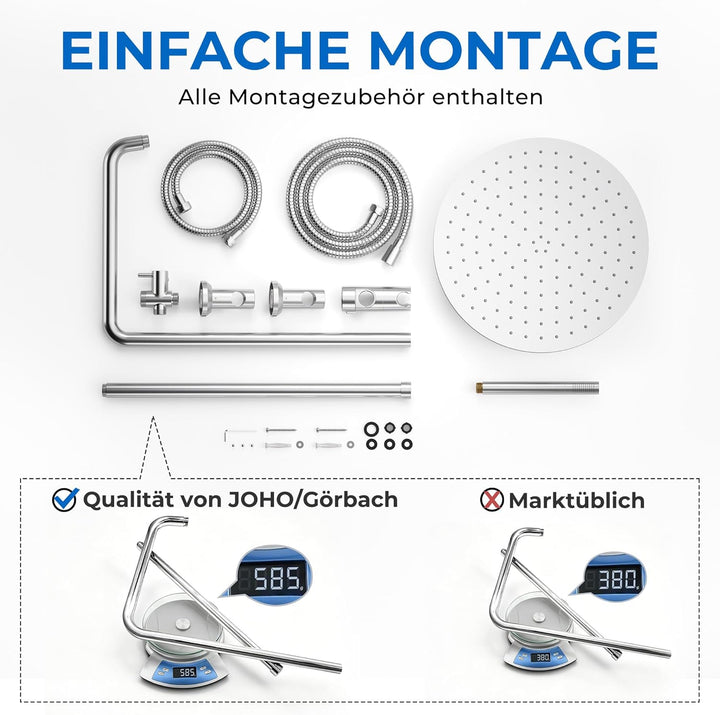 Görbach Edelstahl Duschsystem ohne Armatur, Chrom Regendusche Duschset mit Wandhalterung, Duschkopf