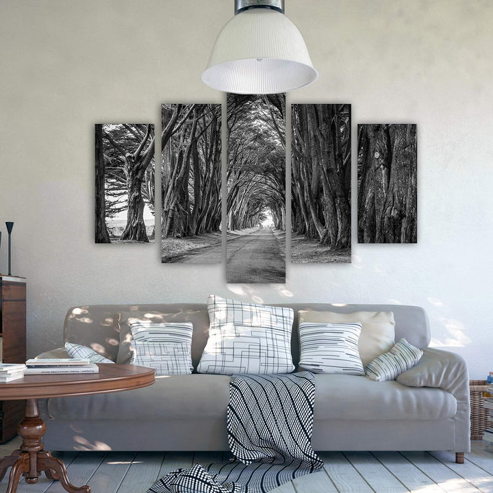 Feeby Wanddeko XXL Landschaft Leinwandbild 5 Teilig Bäume Allee Natur grau 100x70 cm Leinwandbild 10