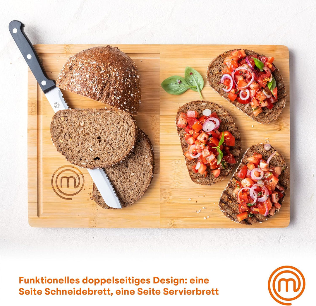 MasterChef Schneidebrett Holz, Holzbrett Küche mit Saftrille, Natürlich, Nachhaltig, 39cm x 27cm x 3