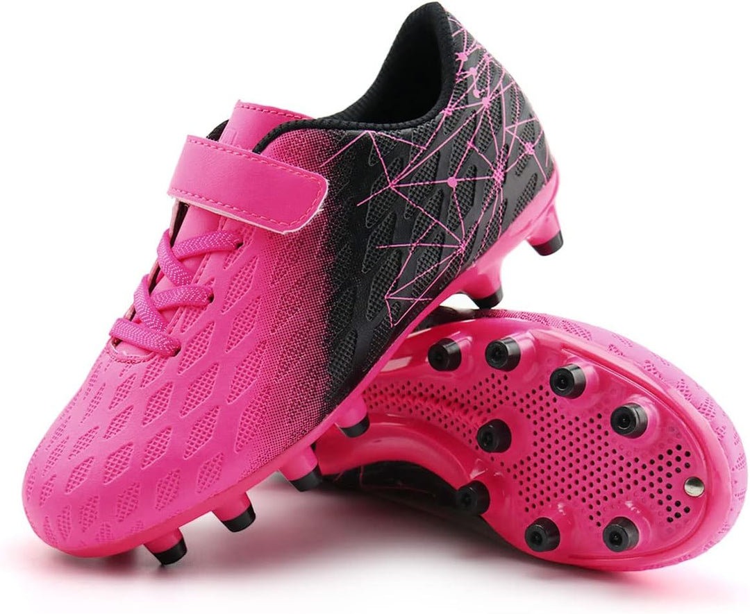 JABASIC Kids Firm Ground Fussballschuhe Jungen Mädchen Sportliche Fussballschuh 30 EU Fuchsia Schwar