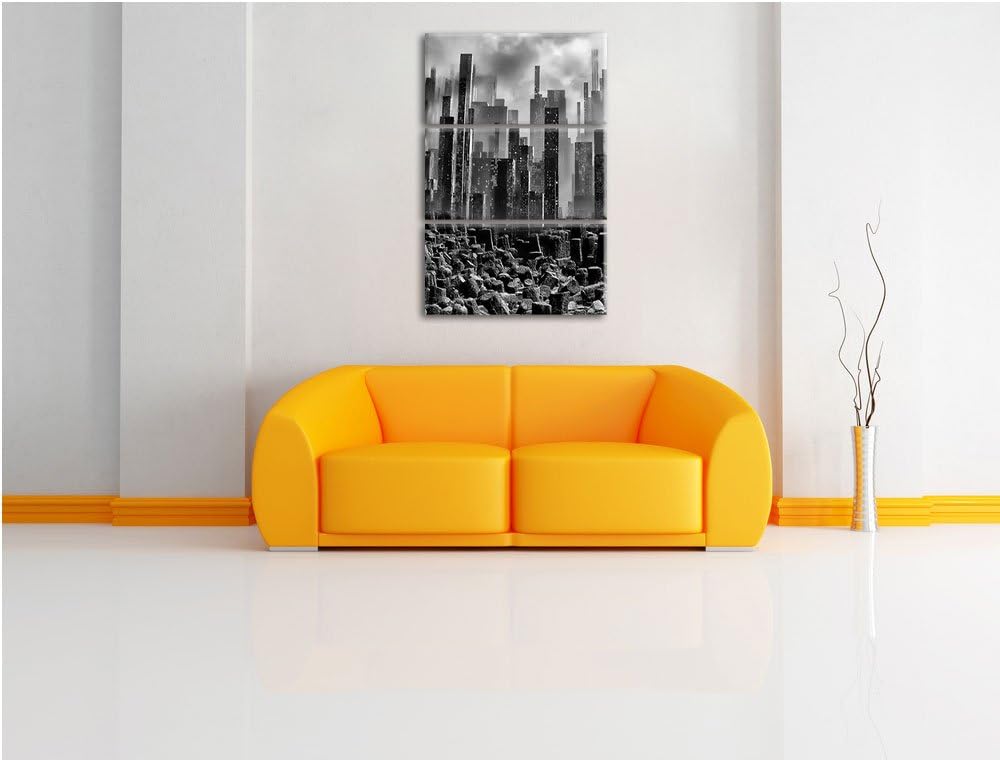 Pixxprint Stadt in Trümmern / 3-Teilig/Gesamtmass 120cm Leinwandbild bespannt auf Holzrahmen/Wandbil