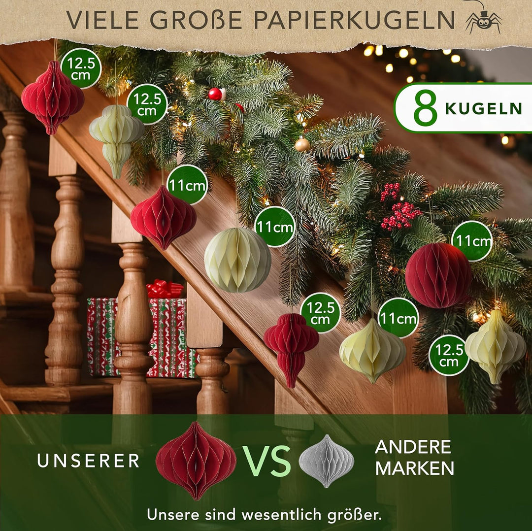 Premium Wiederverwendbare Weihnachtsdeko - Christbaumschmuck, Papier Weihnachtskugeln, Weihnachtsbau