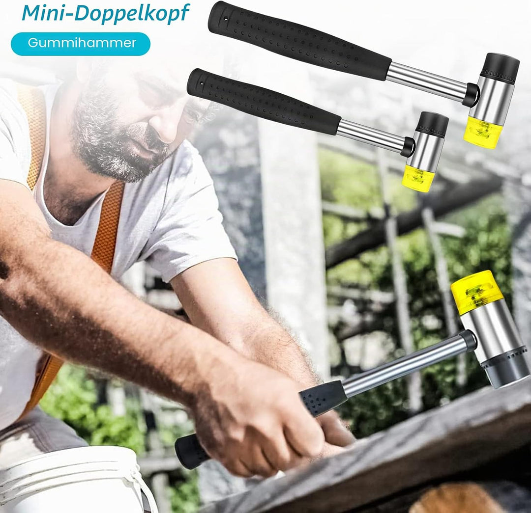 2 Stk Doppelkopf Gummihammer, Doppelkopfhammer 25/40mm mit Rutschfest Gummigriff & 8 Ersatz-Hammerkö