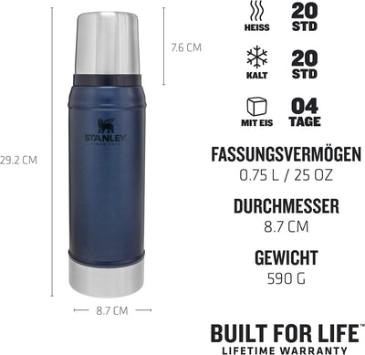 Stanley Classic Legendary Thermosflasche Edelstahl 750 ml - Thermos Hält 20 Stunden Heiss oder Kalt