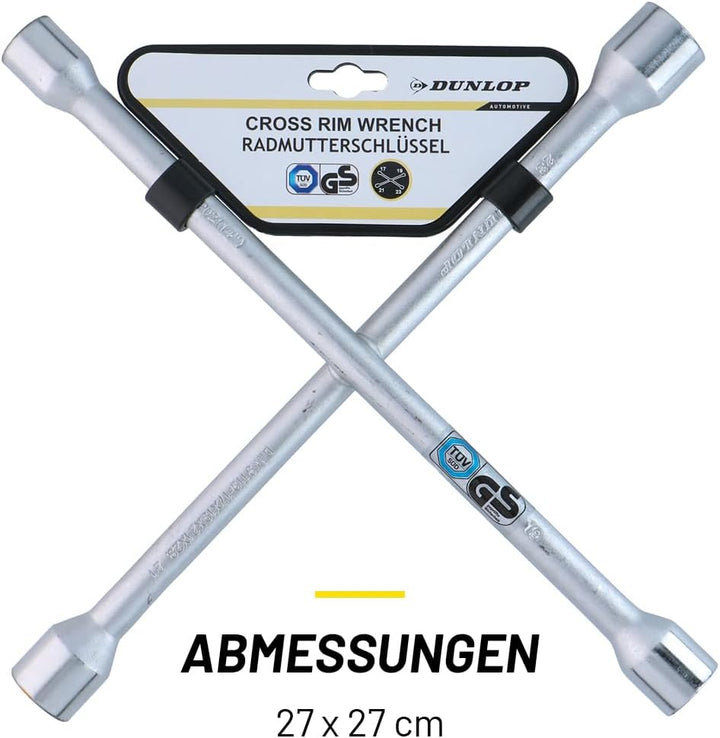 DUNLOP Wagenkreuz – Kreuzschlüssel Auto passend für die Abmessungen 17–19–21–23 mm – Radkreuzschlüss