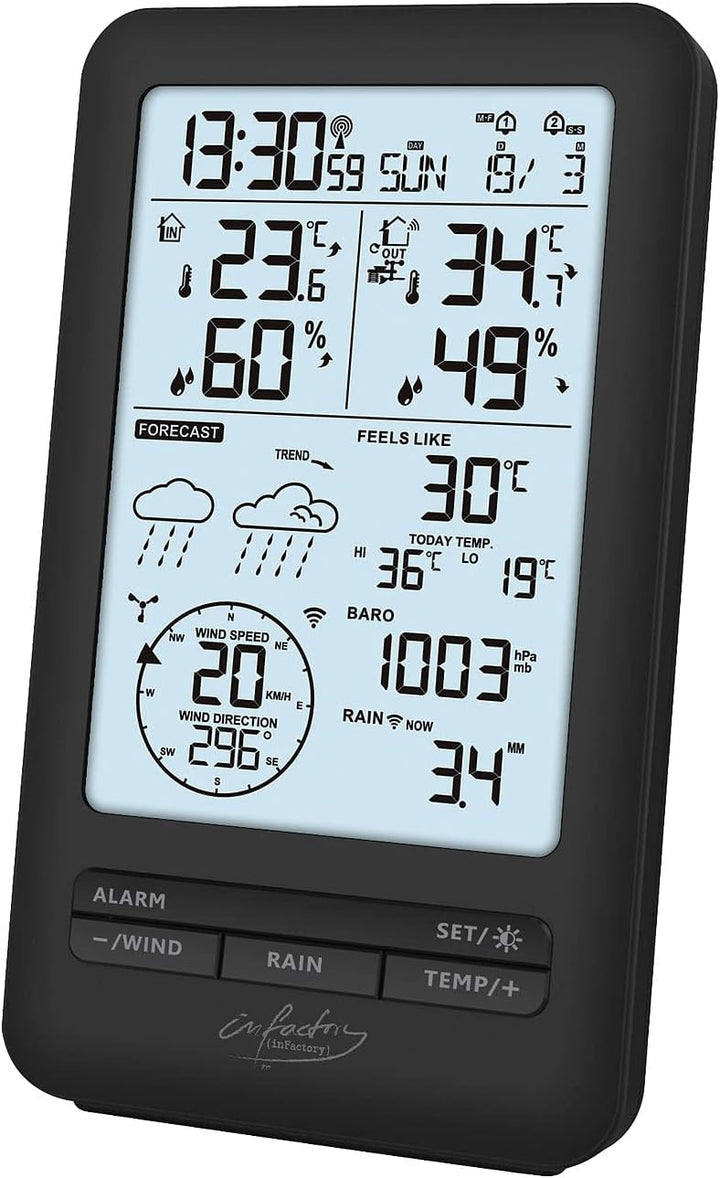 infactory Regenmesser: Funk-Wetterstation mit Profi-Aussensensor, Wettervorschau & Hygrometer (Wette