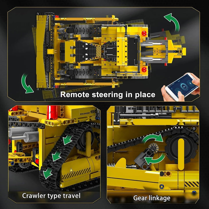 Mould King 15084 Technik Ferngesteuert Bulldozer für Erwachsene, 1508 Stück Bauspielzeug, 2.4 GHz RC