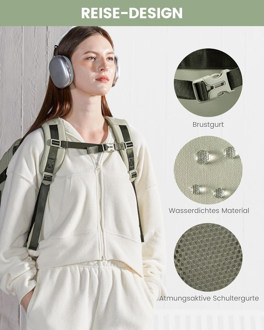 LOVEVOOK Rucksack Handgepäck Flugzeug, 40L Gross Reiserucksack Damen, Wasserdicht Travel Backpack fü