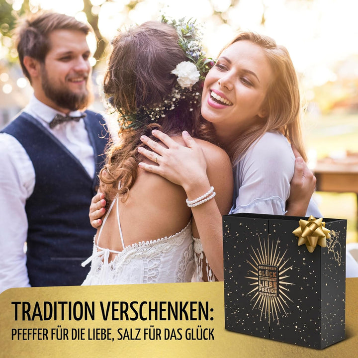 BUTLERBELL® Salz und Pfeffermühle Holz in Luxus Geschenkbox mit Herz ideal als Hochzeitsgeschenk | G