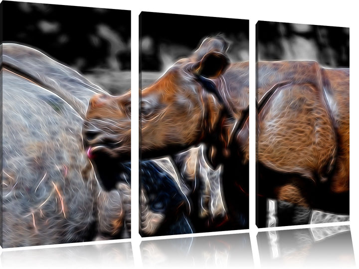 junges Nashorn schwarz/weiss Deluxe 3-Teiler Leinwandbild 120x80 Bild auf Leinwand, XXL riesige Bild