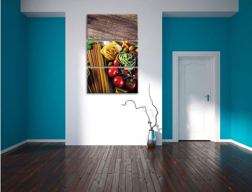 Pixxprint Pasta Italia mit frischen Tomaten und Gewürzen 3-Teiler Leinwandbild 120x80 Bild auf Leinw