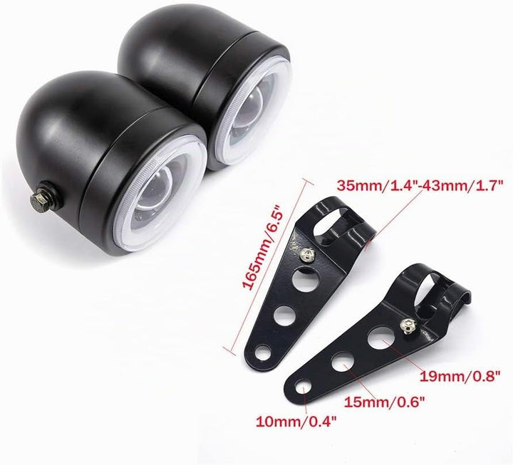 Motorrad Scheinwerfer LED Front Doppelscheinwerfer Frontscheinwerfer für Cafe Racer Chopper Custom B
